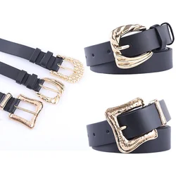 Fashion Irregular Buckle Decorative Dress Belt with Gold Buckle Black Belt Women's Width Popularity