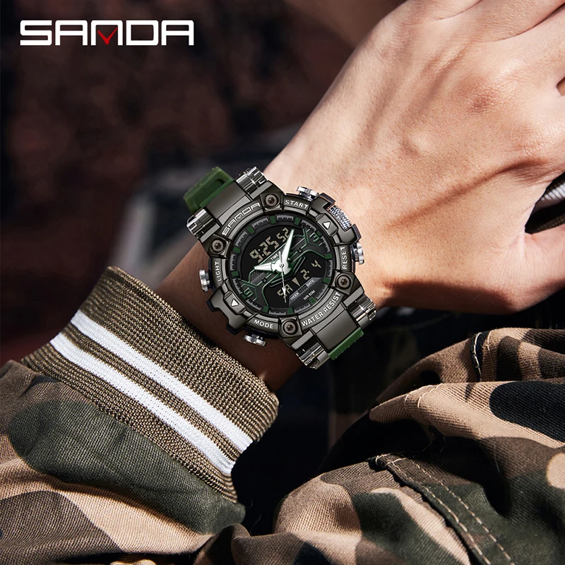 Sanda 3186 New Year Trendy Digital Analog Display TPU Strap Waterproof Shock Resistant Fashion Sports Men Cool Watches