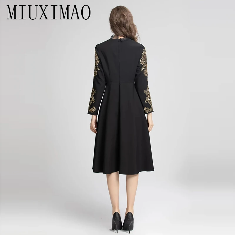 MIUXIMAO 2022 wysokiej jakości jesień i zima elegancka sukienka z długim rękawem haftowane złota moda sukienka do kolan kobiety Vestide