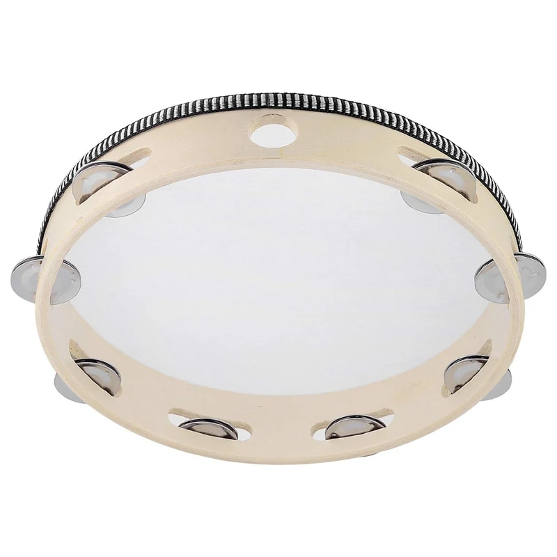 10 Inch Hand Held Drum Bell Birch Tambourine Metal Tambourine Jingles Percussion Gift Musical Educational Instrument For Adults