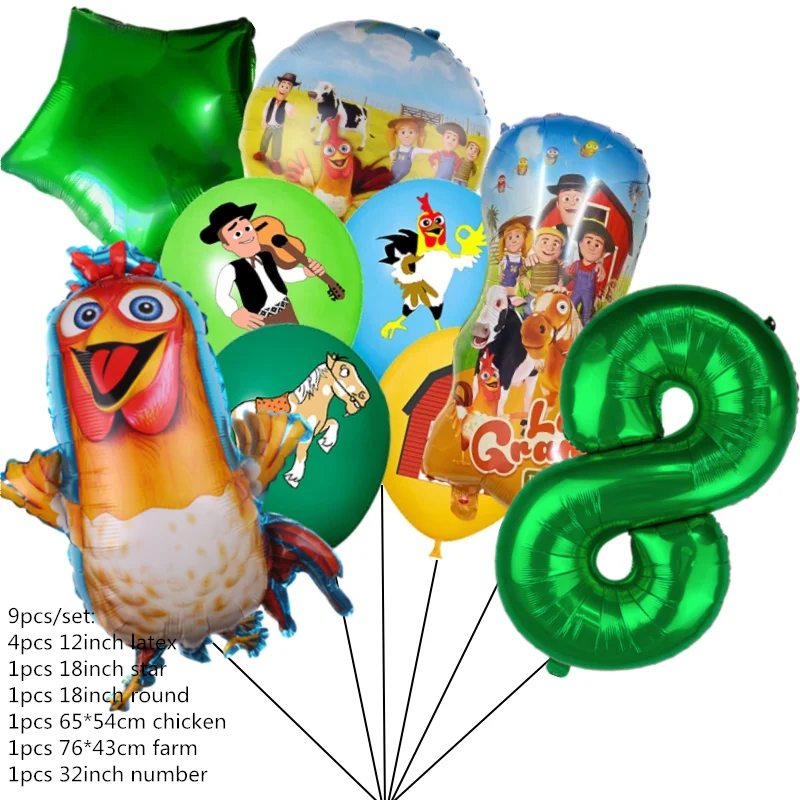 9 Stück Bauernhoftier-Luftballons für Bauernhof-Geburtstagsparty-Dekorationen, Zubehör, Kuh, Huhn, Schaf, Schwein, Huhn, Folienballon, Babyparty – Detail 8