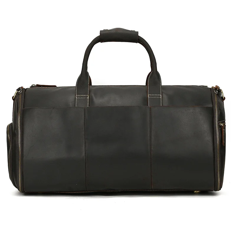 Men's Leather Travel Bag with Foldable Suit Compartment