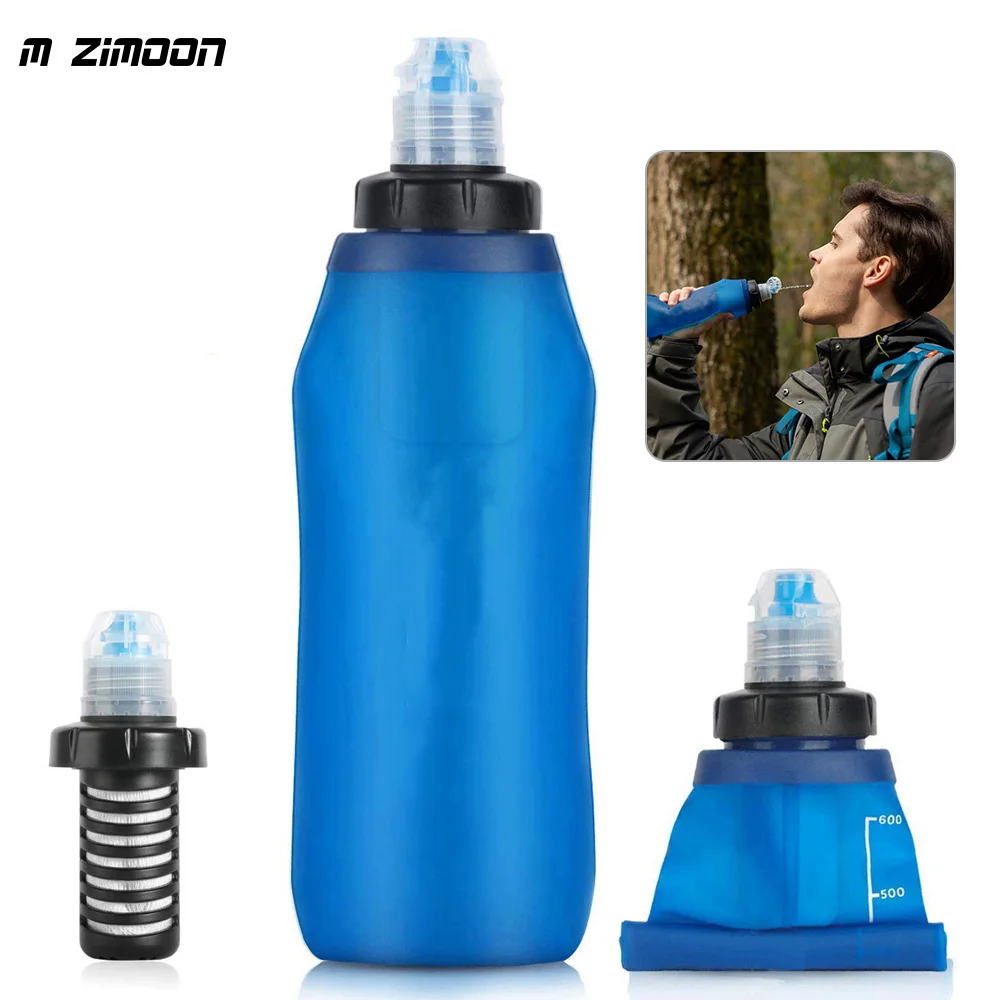 

Filtered Water Bottle 500ml Collapsible Water Bag For Outdoor Camping Hiking Emergency Hydration Water Filter Soft Bottle Flask