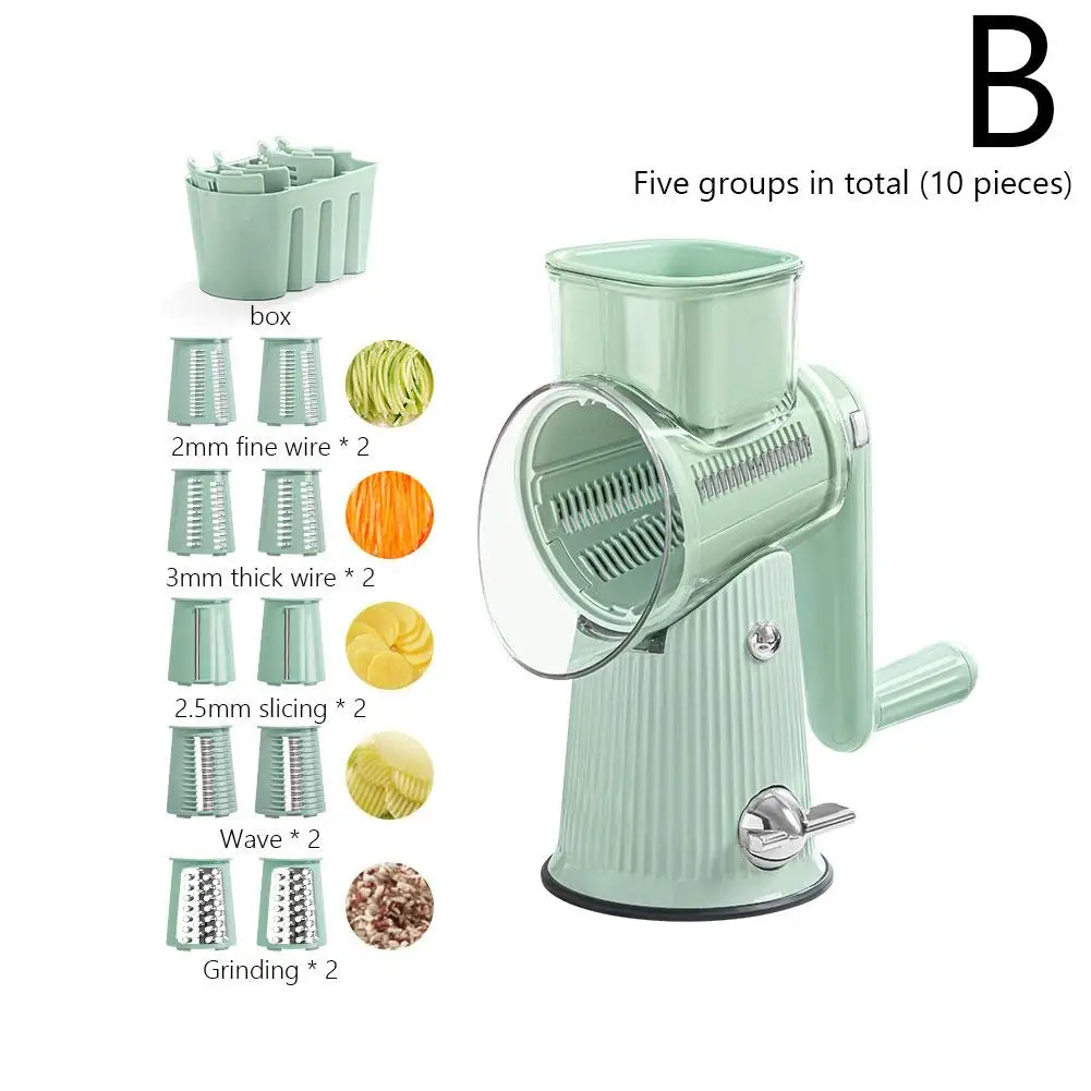 5 In 1 Rotary Cheese Grater Handle Manual Grinder Vegetable Nuts Shredder Strong Base Slicer Suction Y6O3
