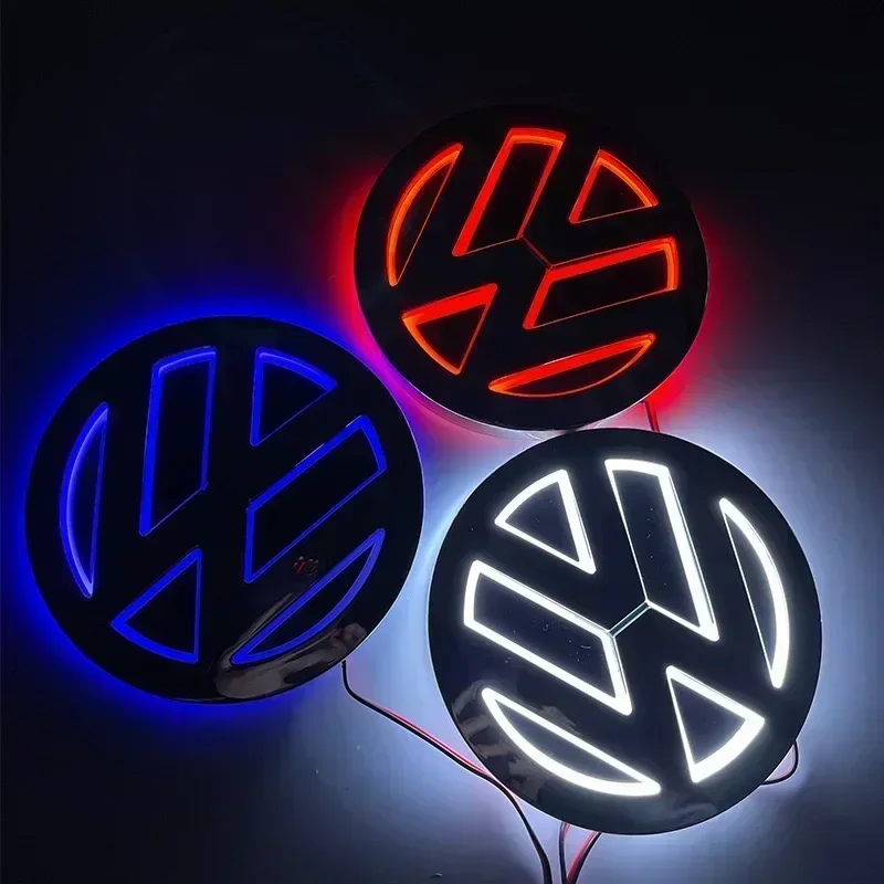 폭스바겐 자동차 스티커 11cm 5D 로고 라이트 LED 리어 배지 프론트 그릴 라이트 (폭스바겐 CC, 보라, 골프, 제타, 폴로, 마고트용)