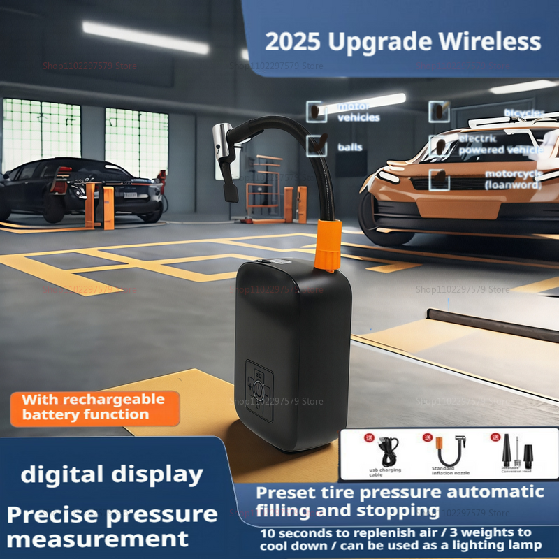 Wireless car air pump portable digital tire inflator multifunctional emergency pump for bicycles and car tire balloon basketball