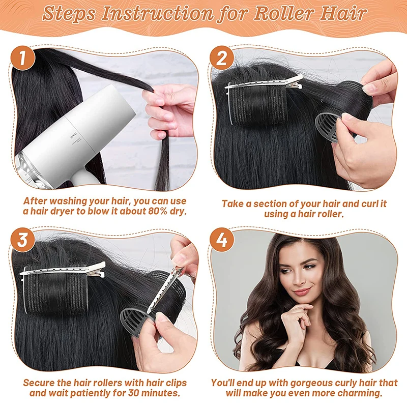 45pcs/set Black Self-Grip Hair Rollers With Clips Heatless Roller Jumbo Sticky Hair Roller Set Salon Dressing Curlers