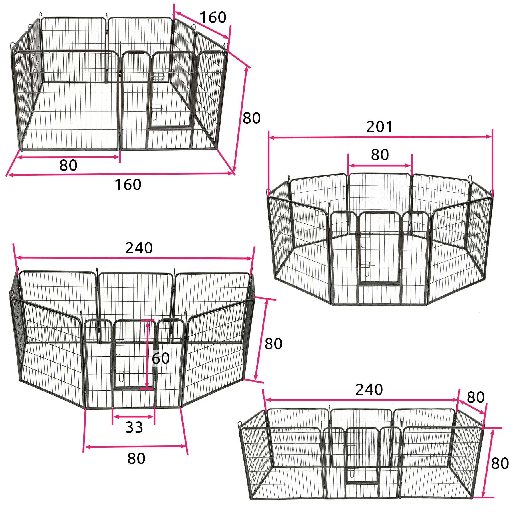 Tectake Parque para cachorros 8 vallas - 60 cm