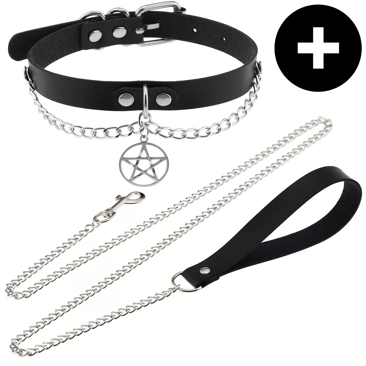 Gothic Punk Pu Leather Choker With Leash Adjustable Collar
