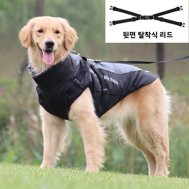 중형 및 대형 견종용 두꺼운 다운 재킷 겨울 따뜻하고 편안한 강아지 옷 가디건 스타일 애완동물 용품