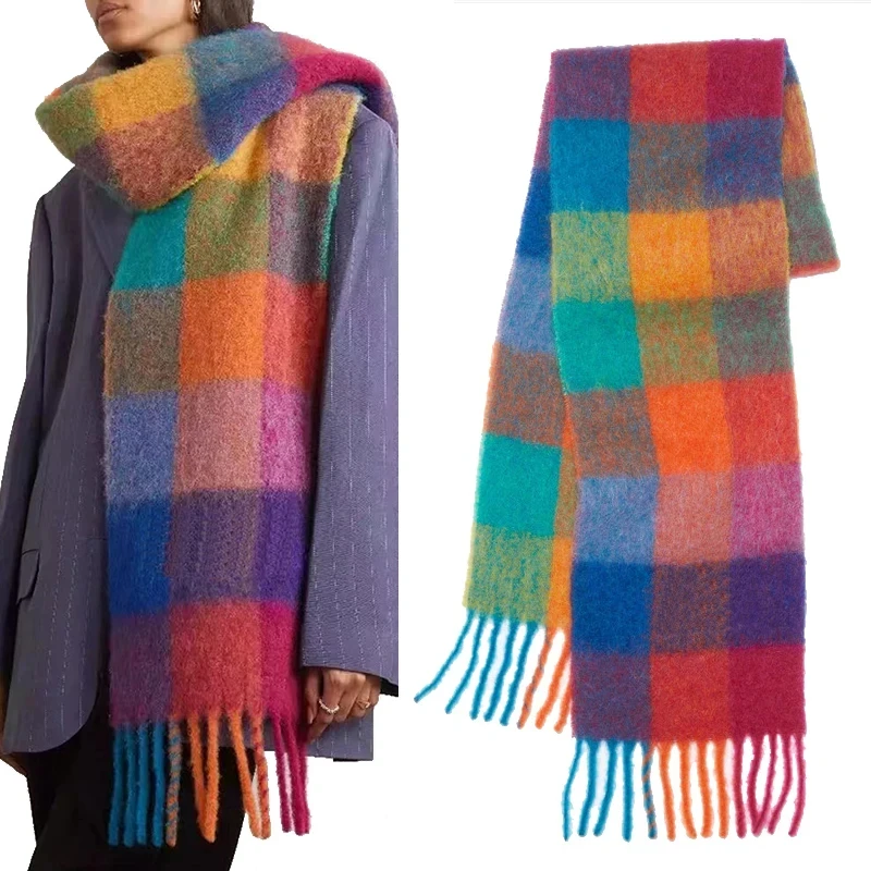 

2024 New Men Women Cashmere Scarf Thicked Warm Blanket Colorful Plaid Long Tassels Soft Shawls Neck Wraps Scarves