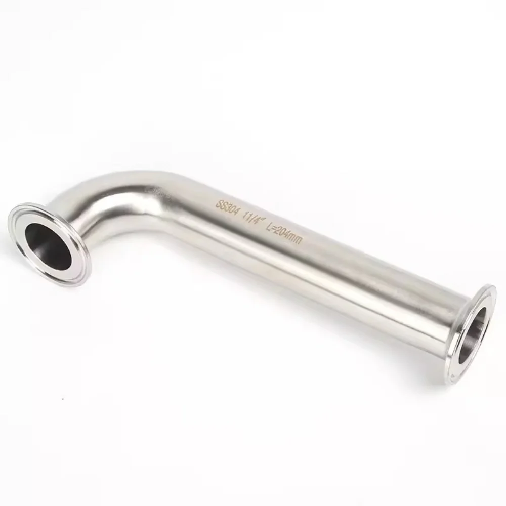 2"(51mm)OD64mm L=204mm 90 degree Unilateral extension Pipe Bend, Tri-clamp Connection Elbow Pipe Fitting,SS304