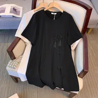 150Kg Plus Size Women's Bust 156 Summer New Chinese Style Retro T-Shirt Short Sleeved Top Black White 6XL 7XL 8XL 9XL 10XL