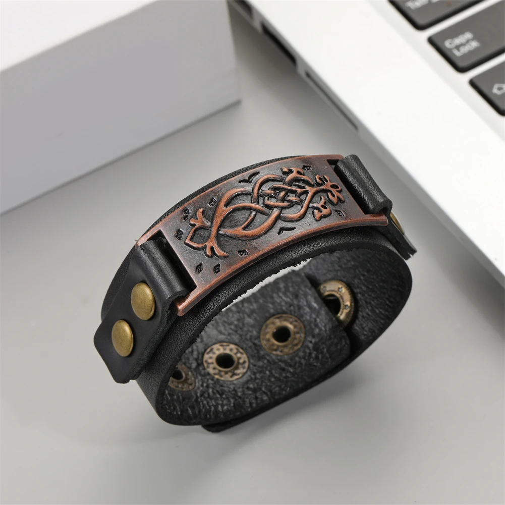 Leather Bracelet Handmade Weave Genuine Men Vintage Cuff Wide Pulsera Hombre