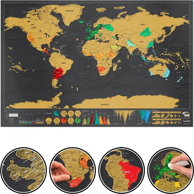 Deluxe Travel Edition Scratch off World Map Poster Personalized