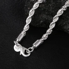  high quality 925 silver 4MM women men chain male twisted rope necklace bracelets fashion Silver jewelry Set 