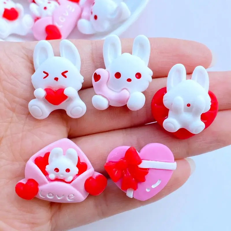 

10Pcs New Cute Mini Valentine's Day Rabbit Series Flat Back Resin Cabochons Scrapbooking DIY Jewelry Craft Decoration Accessorie