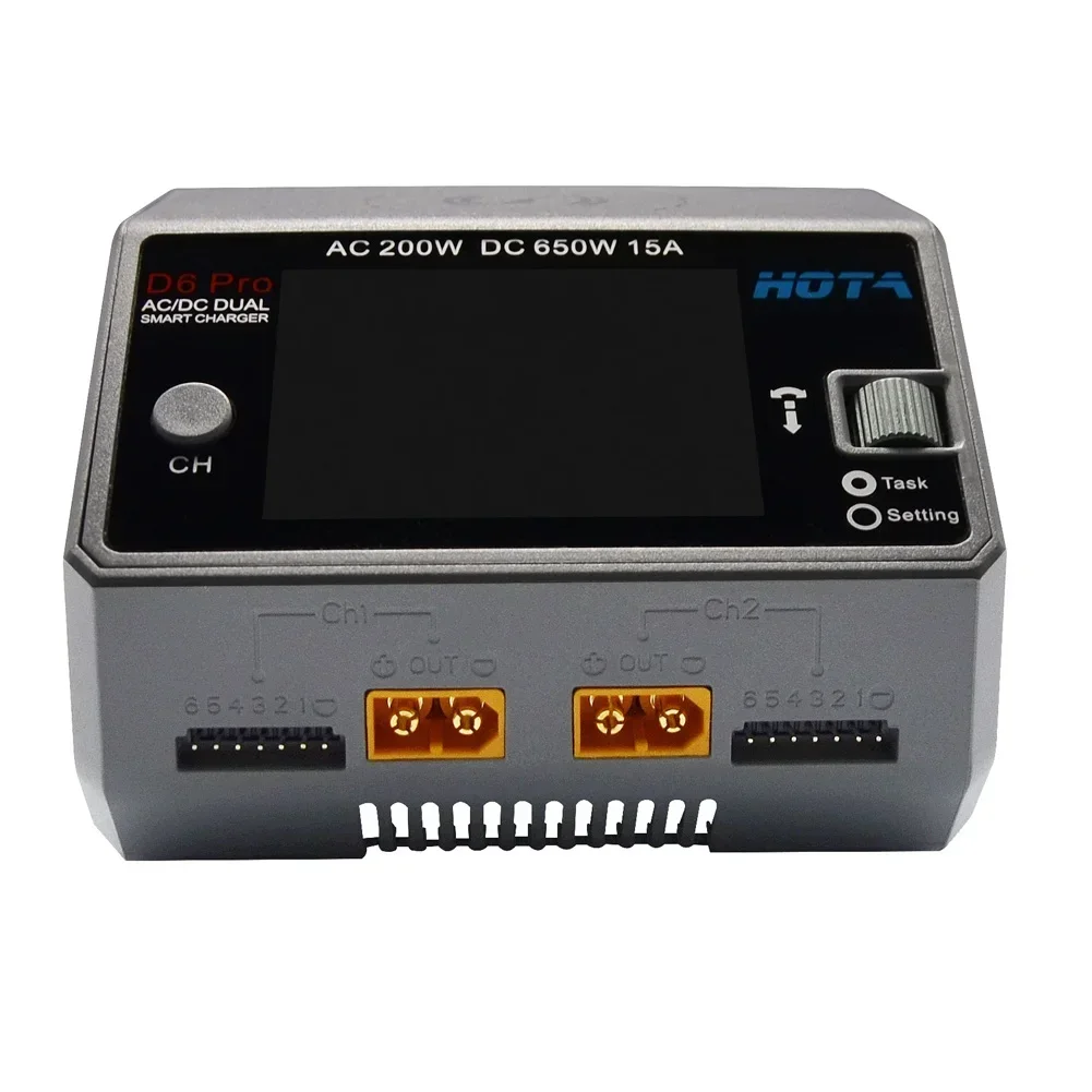 HOTA D6 Pro AC 200W DC 2X325W 2X15A Channel Smart Battery Charger Discharger Lipo Charger for Rc Drone Spare Parts-Grey/Black thumbnail 3
