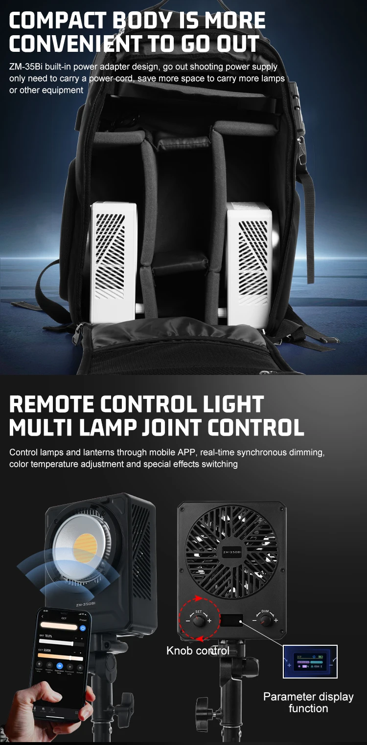 ZSYB ZM-350Bi LED Photography Light Bi-color 2700k-6500k Bowens Mount Fill Light