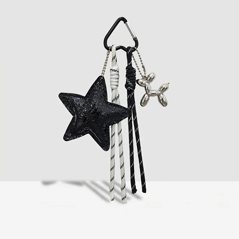 New Leather Star Bag Charm Cute Balloon Dog Decorative Keychain Fashion Braided Rope Bag Hanging Accessorie