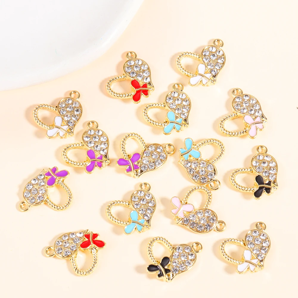 

15Pcs 20*15MM Elegant Rhinestone Butterfly Love Pendant for Women Girls Earrings Necklace Delicate Jewelry Accessories Made Gift