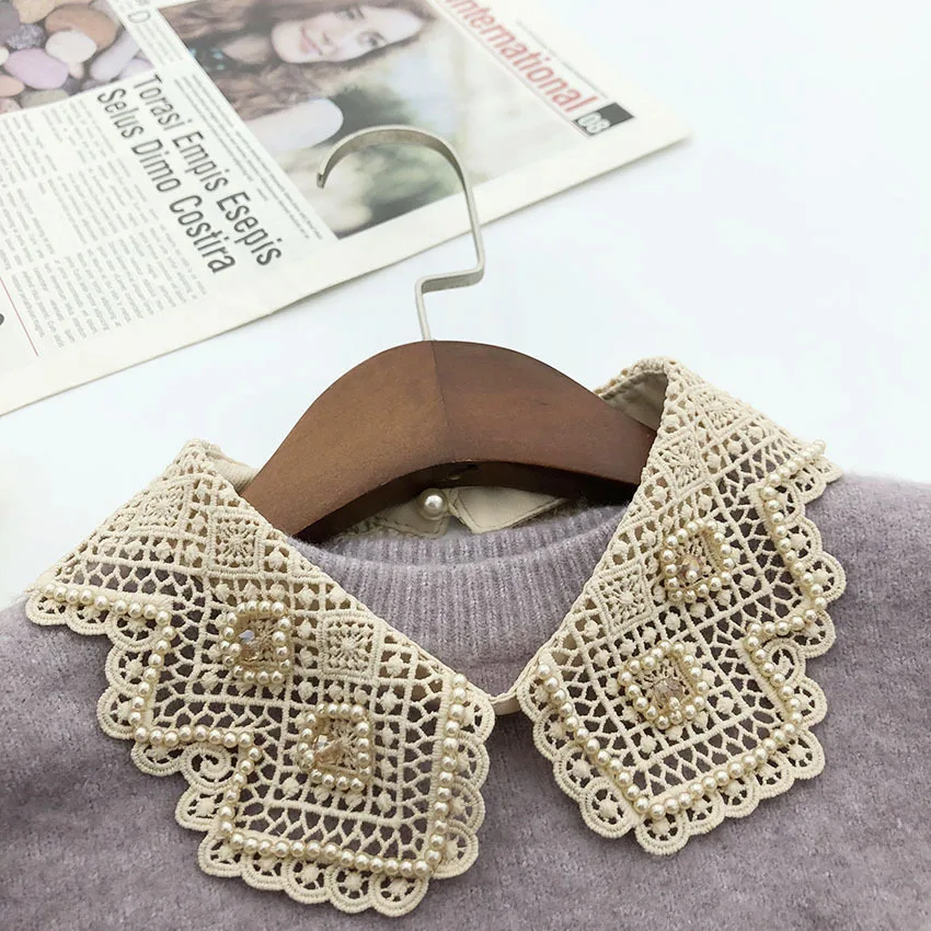 

Korean Style Fake False Collar for Women Blouse Girls Fashion Handmade Beads Shirt Detachable Sweater Collars Decoration