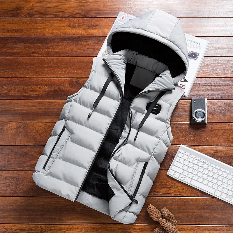 brand Hood Vest Mens Winter Casual Vests men Outerwear Warm