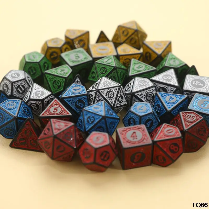 RPG DND용 다면체 7 다이 조각 패턴 주사위 세트, D4 D6 D8 D10 D % D12 D20, 세트당 7 개
