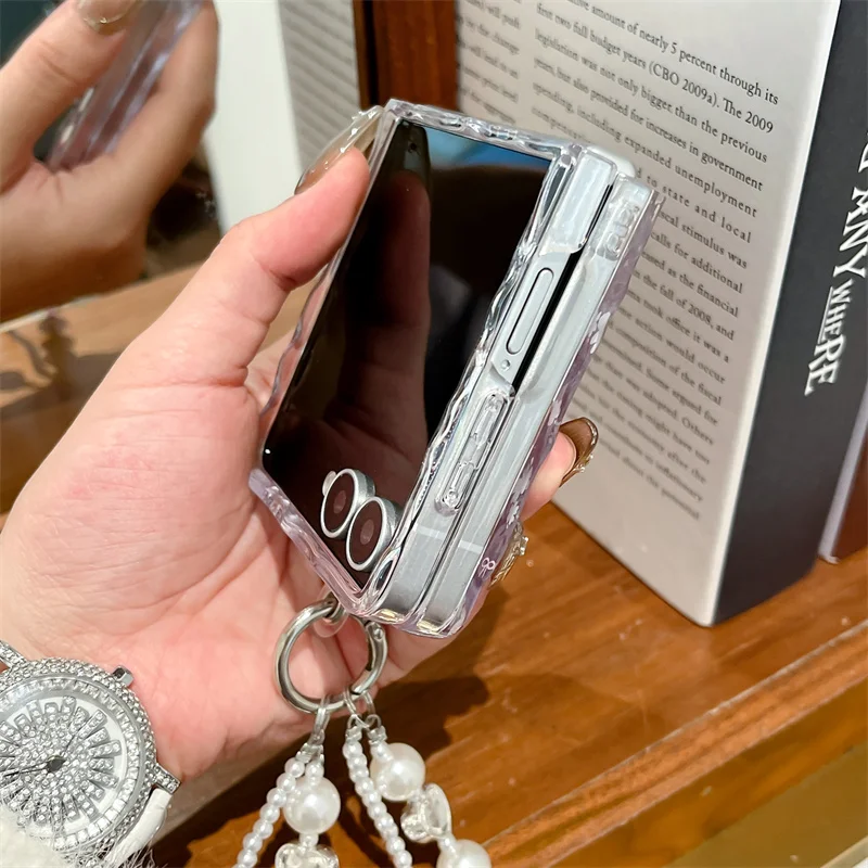 Clear Water Ripple Flower Phone Case with Chain - Silicone Cover
