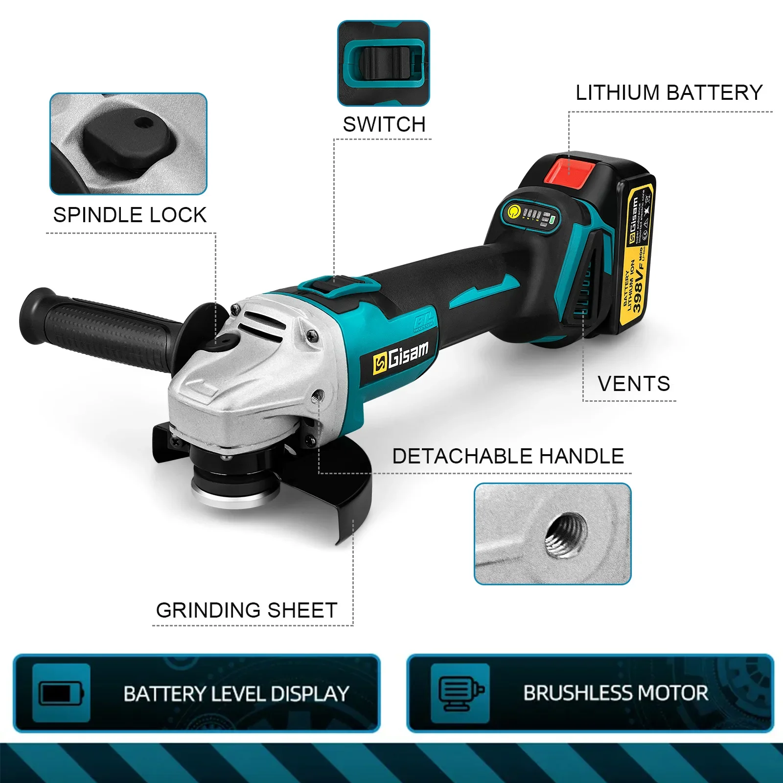 125mm M14 Brushless Angle Grinder Polishing Cutting Machine Cordless Electric Angle Grinder Power Tool for Makita 18V Battery 3