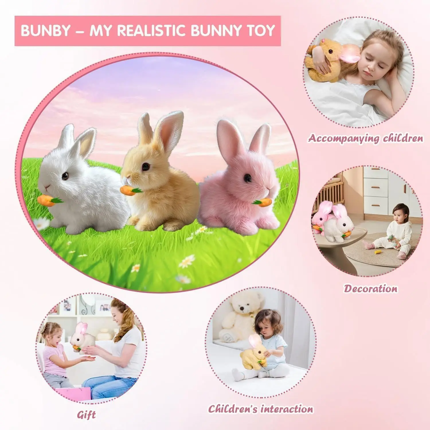 Hopping Bunny Toy Realistic Bunny Robot Simulated Rabbit Electric Plush Toy Can Walk, Bark, Move Its Mouth Shake Its Ears