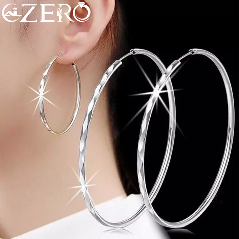 

Fine 925 Sterling Silver Luxury 5CM Big Circle Hoop Earrings for Women Charms Original Designer Party Wedding Jewelry Gifts