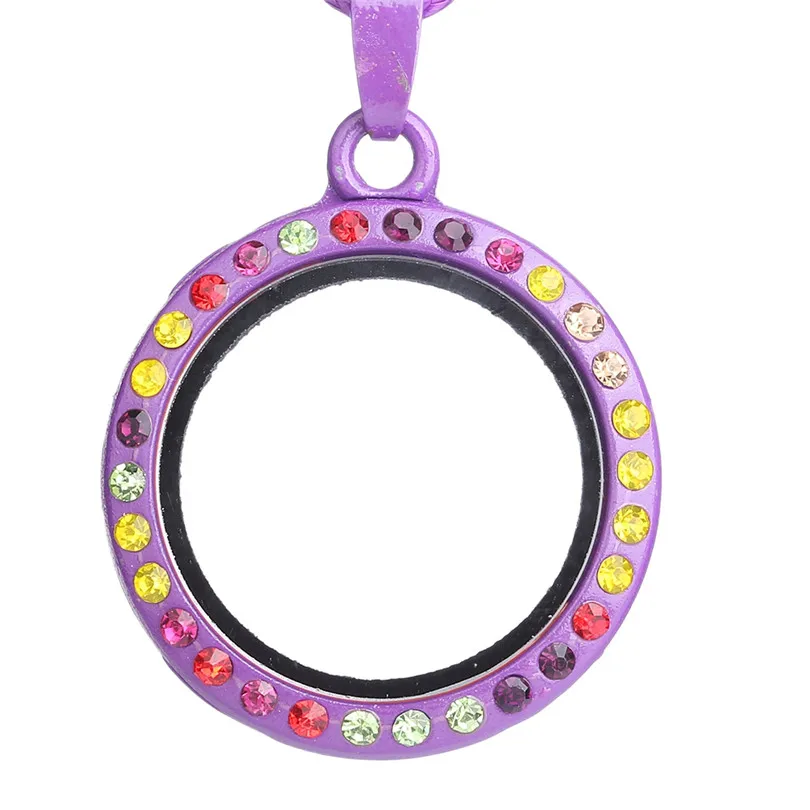 10PCS Round Mix Rhinestone PU Leather Rope Floating Locket Alloy Pendant Charm Jewelry DIY Making Necklace Keychain Women Men