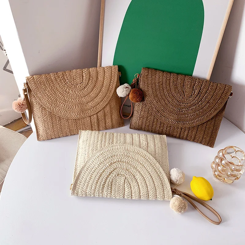 Casual Women Envelope Clutch Bags Lady Fashion Crossbody Bag Beach Straw Woven Messenger Shoulder Bag Women Travel Tote Purse