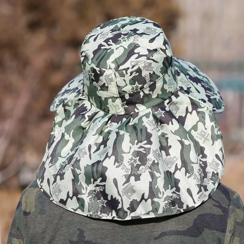 Removable Camouflage Sun Hat Men Tactical Cap Sun Protection Caps Camouflage Outdoor Sports Bucket Cap Hiking Hunting Hats