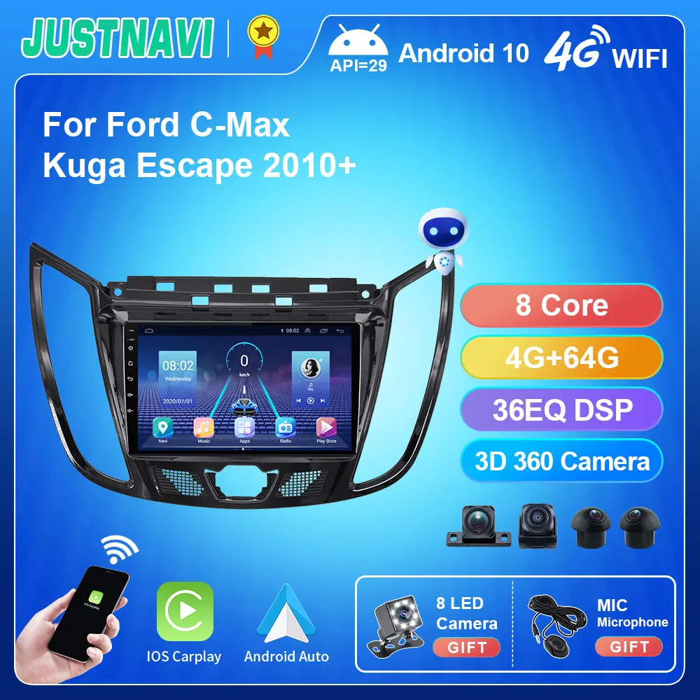 JUSTNAVI QT5 4G 64G CarPlay Android 10,0 Auto Radio IPS Für Ford C Max