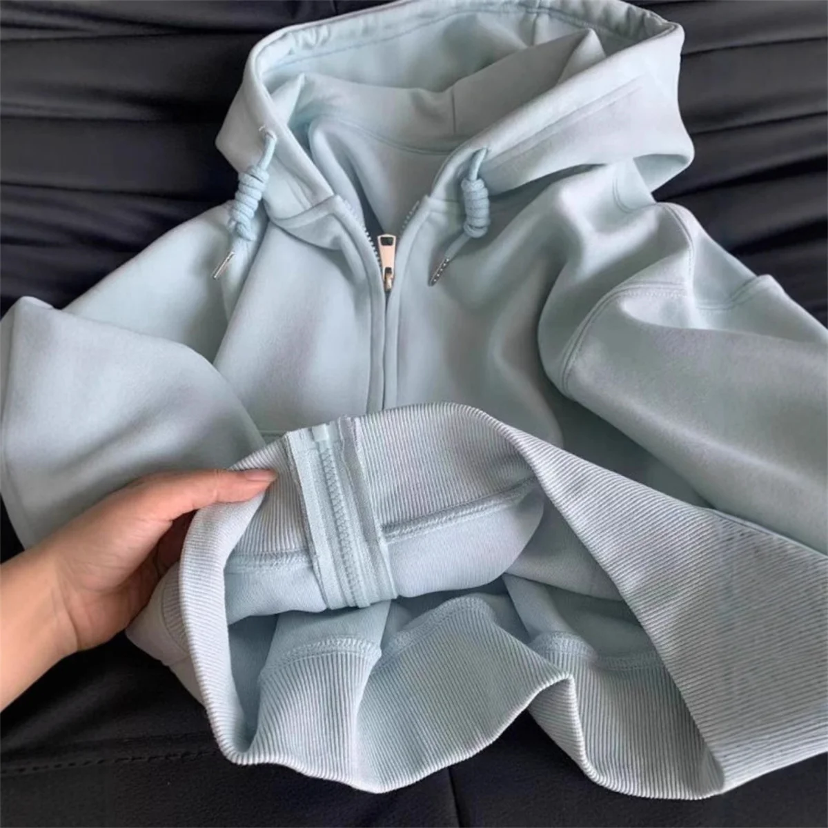 Early Autumn Chic Casual Hoodie Jackets Slim Fit Long Sleeve Cropped Top Zip-up Warm Cardigan Korean Style Hooded Sweatshirt