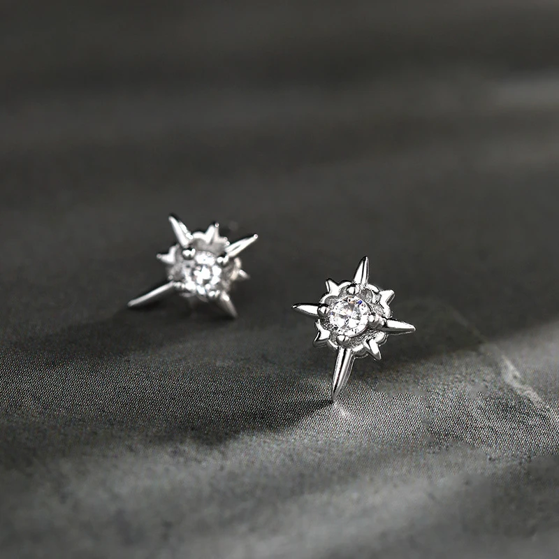 Trendy Zircon Star Stud Earrings For Men Women Couple White Personality Hip-hop Earrings Party Accessories Jewelry 1Pair