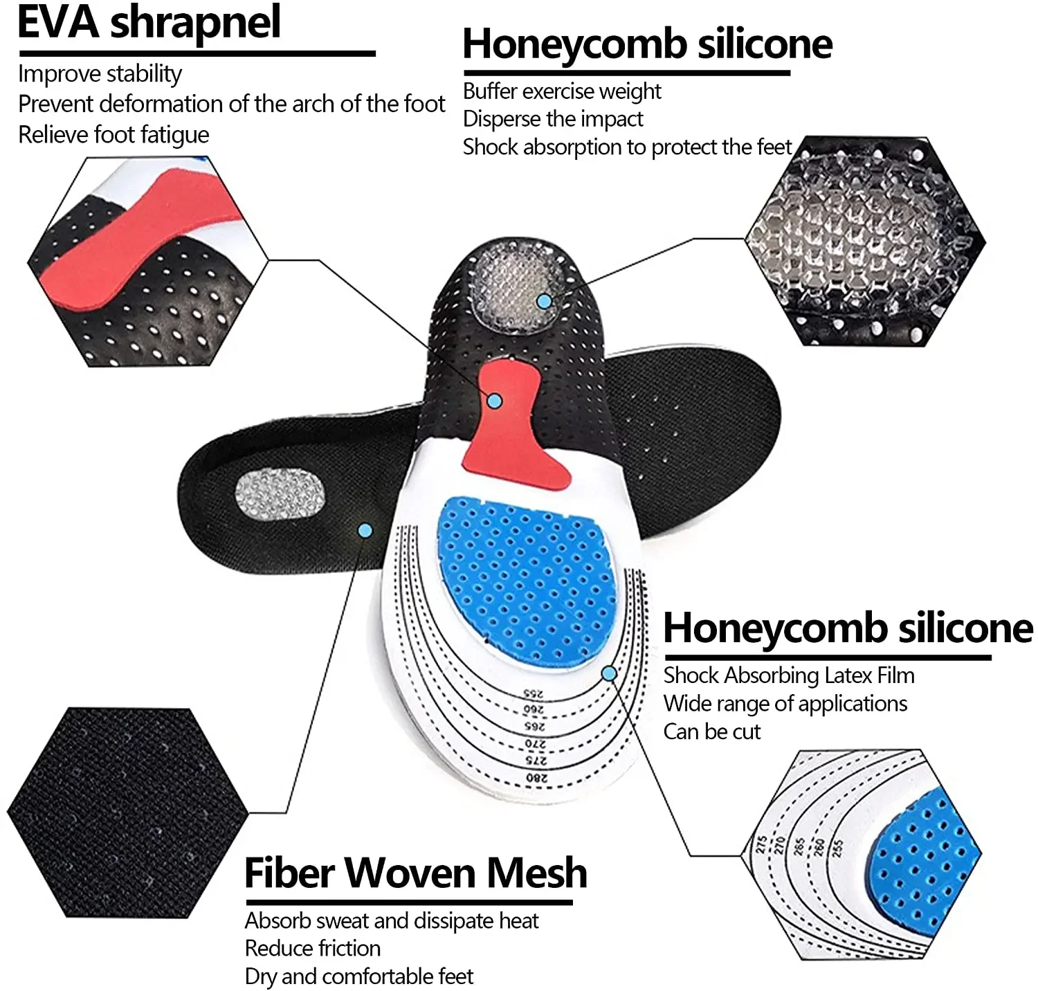 Unisex Silicone Sport Insoles Orthotic Arch Support Sport Shoe Pad Running Gel Insoles Insert Cushion for Walking,Running Hiking
