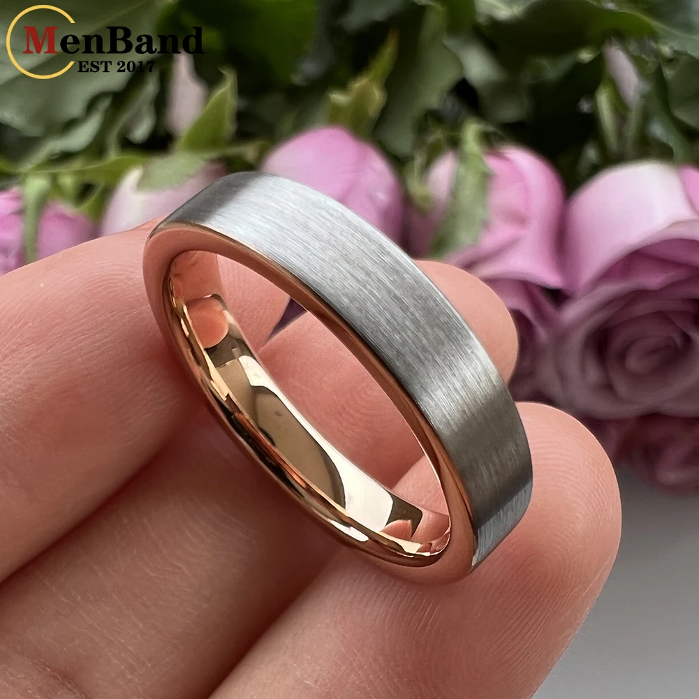 MenBand Fashion 4MM Women Rose Gold Color Flat Brushed Surface Tungsten Wedding Band Ring Comfort Fit Size 5-12