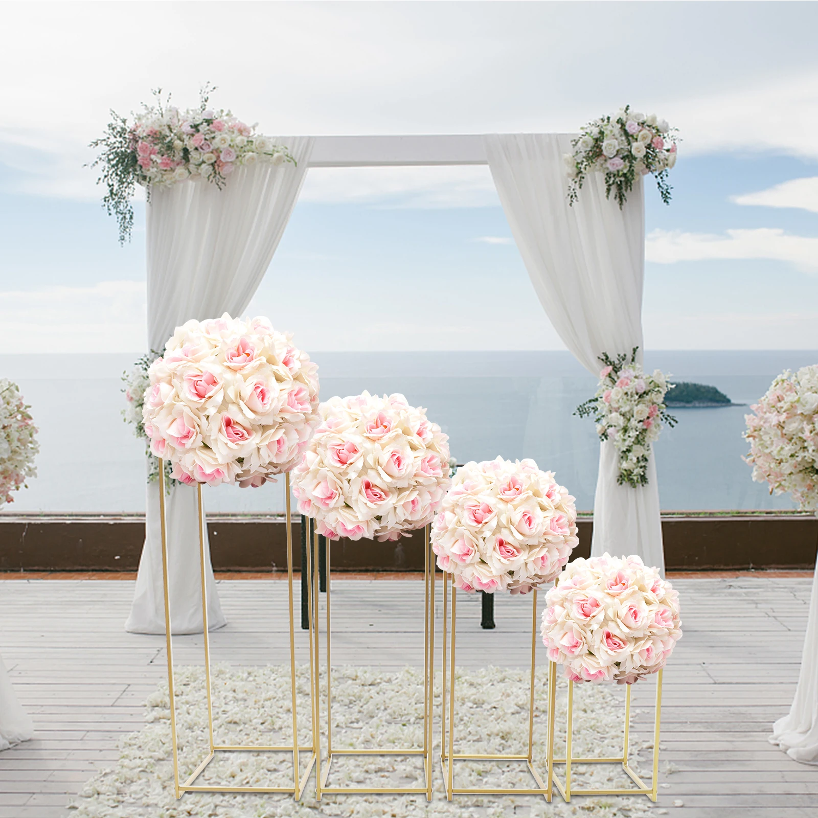 Gold Metal Arch Wedding Flower Stand 4/10Pcs Floor Column Stand Road Lead Wedding Supply