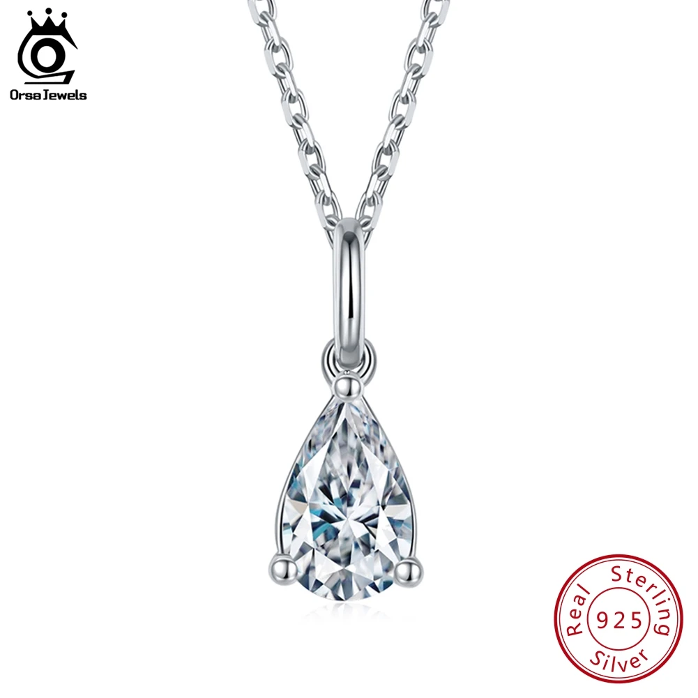 

ORSA JEWELS 925 Sterling Silver Moissanite Pendant 1 Carat Pear-Cut Solitaire Diamond Necklace Gem Jewelry for Women Girl SMN34