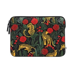 Leopard Rose Print Shockproof Laptop Sleeve and Notebook Bag - 15 - 15.6 inch (Black)