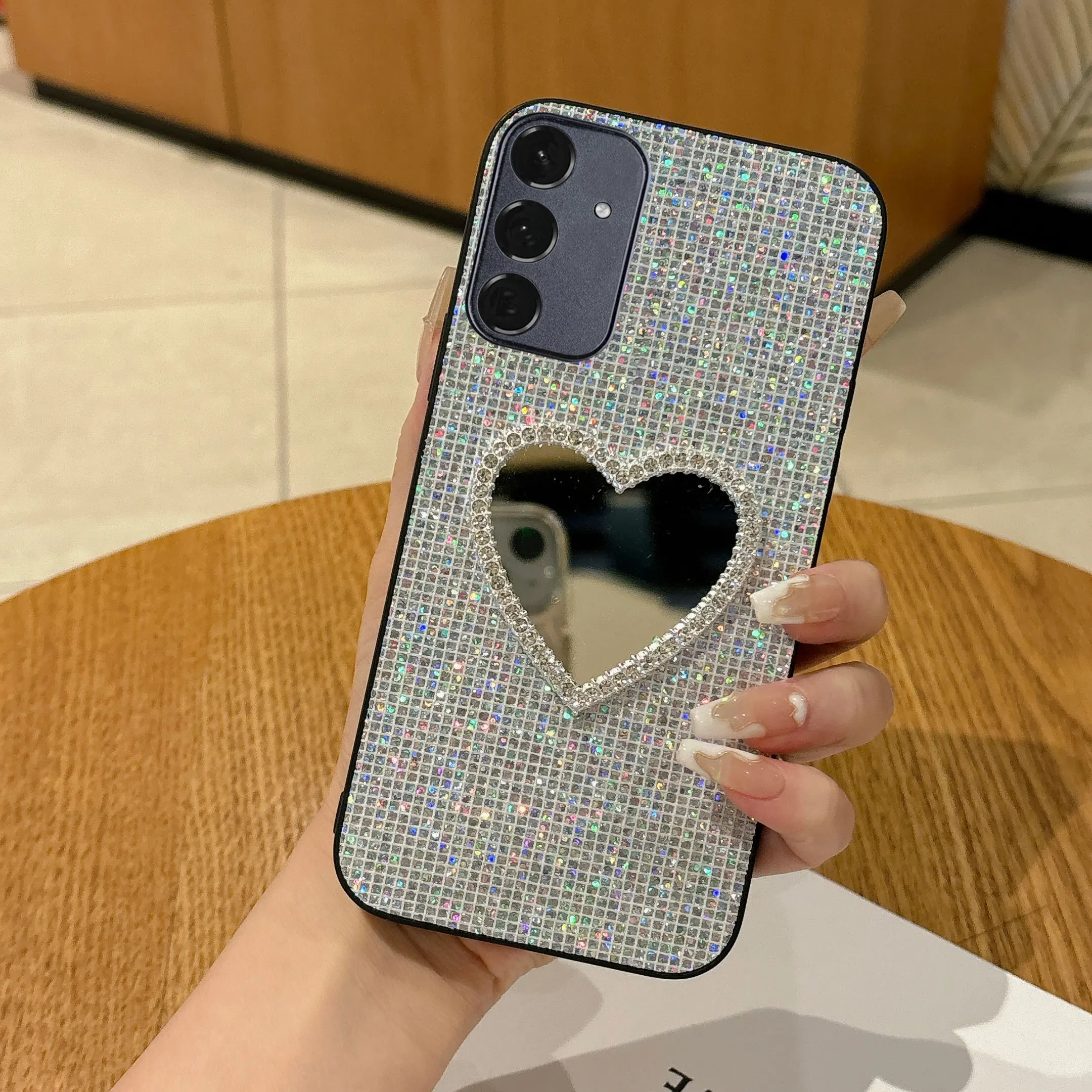 Luxury Mirror Glitter Grid Leather Phone Case - Elegant Protective