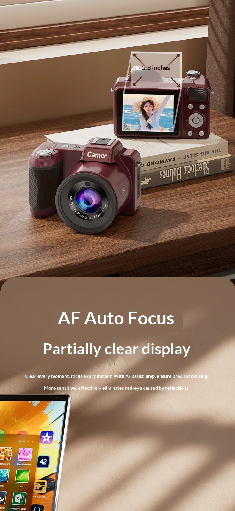 Camer 5K HD DSLR Digital Camera 64MP CCD With 16X Optical Zoom Lens AF Auto Focus Portable Video Recorder For Students Beginners