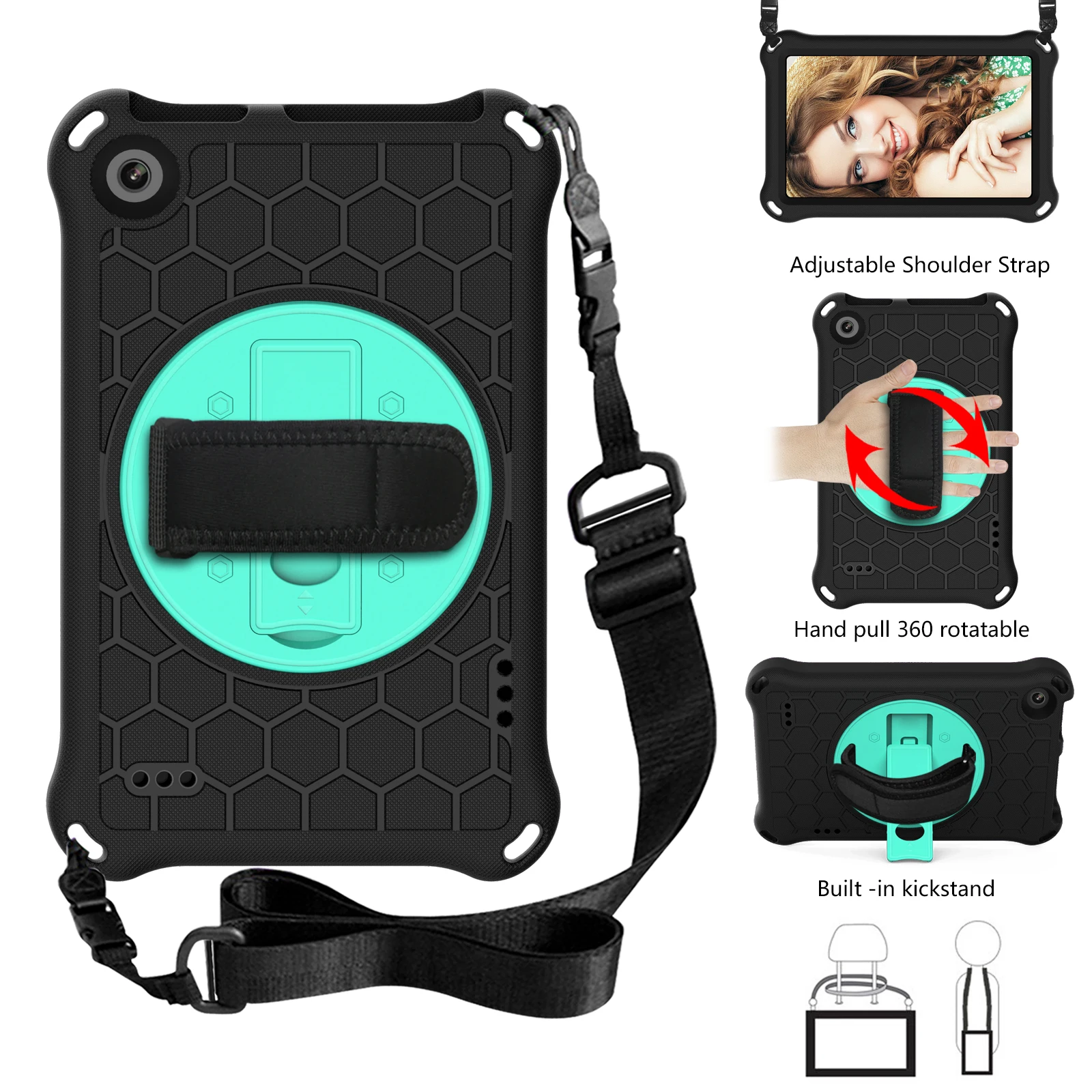 Case For IPad 9th/8th/7th Generation 10.2 Inch: Silicone Cover For IPad 10.2 Inch With Screen Protector - Stand - Handle - Shoulder Strap- Pencil Holder- Black