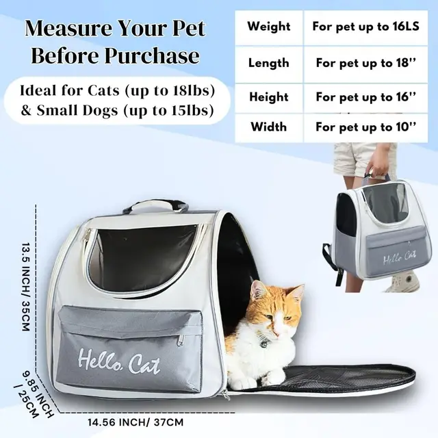 Cat Backpack, Pet Backpack Carrier for Small Dogs and Small to Medium Cats, Travel Pet Carrier with Soft Padded, Reinforc 3
