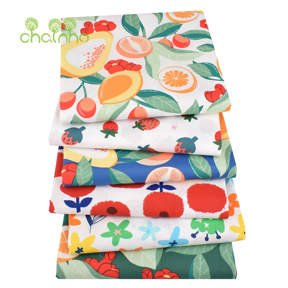 Chainho,Printed Twill Weave Cotton Fabric,DIY Sewing Quilting Material,Patchwork Cloth,6 Designs Series,2 Sizes,15C375