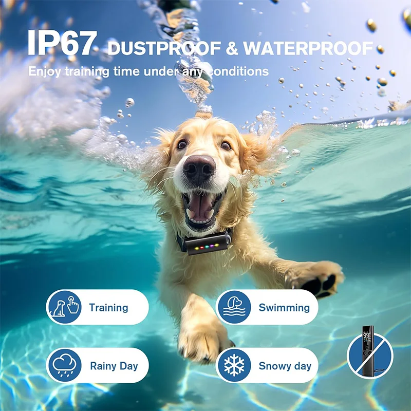 Collar de adiestramiento para perros, resistente al agua IP67, con vibración y sonido. Incluye control remoto.