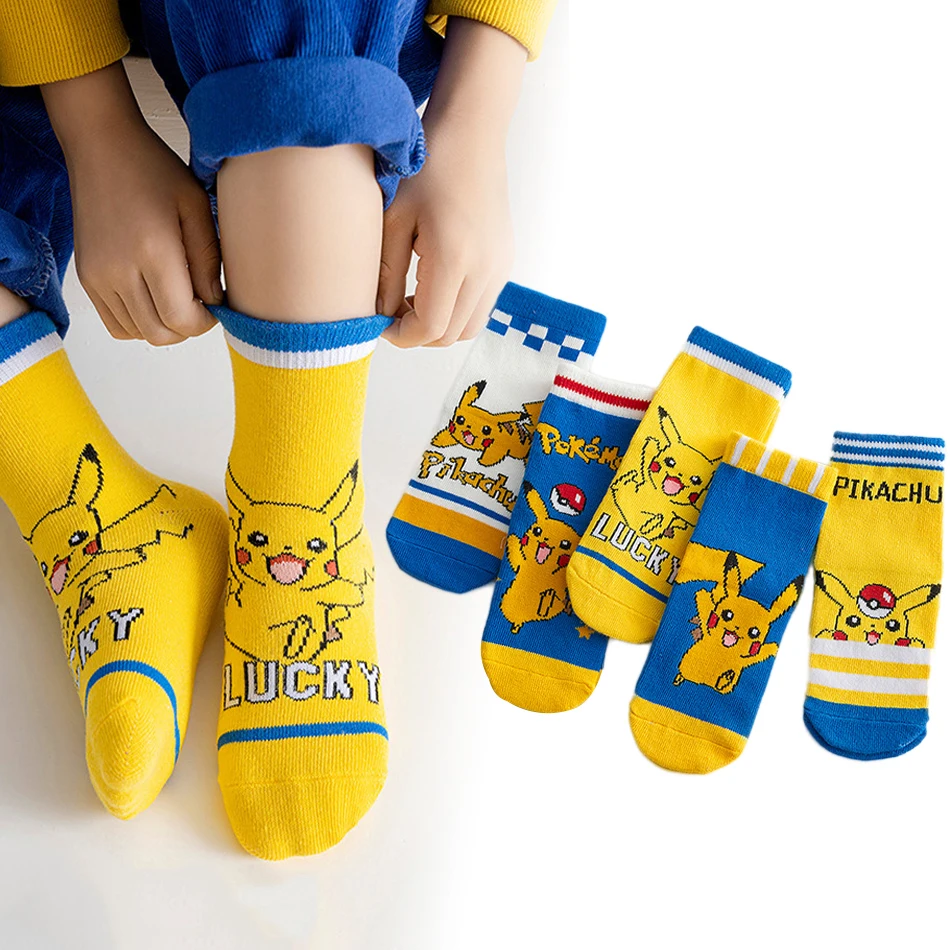 

Anime 5 Pairs Pokemon Pikachu Socks Baby Boys Girls Cotton Sock Kawaii Kids Sport Cartoon Warm Autumn Soft Children Short Socks